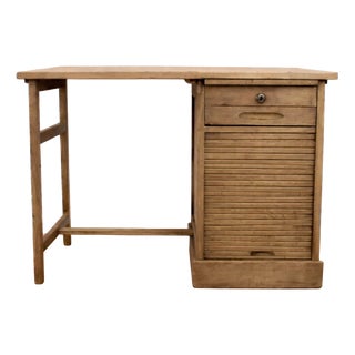 Vintage Oak Desk with Shutter, Spain, 1940s For Sale