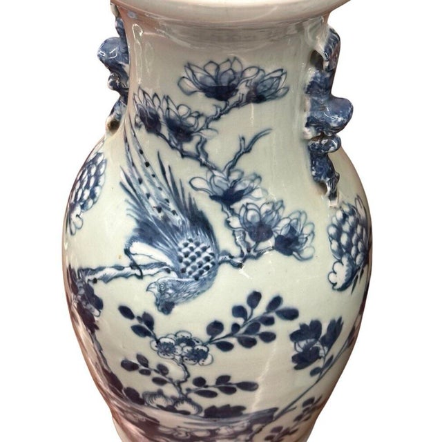 Late 19th Century Pair of Late 19th Century Chinese Blue & Celadon Vases With Handles For Sale - Image 5 of 12