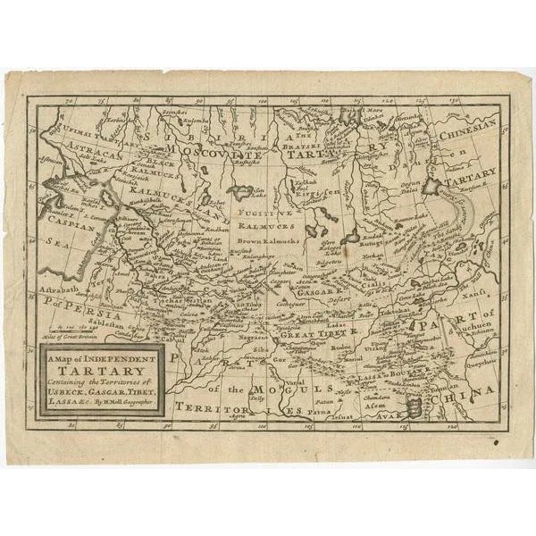 Antique map titled 'A Map of Independent Tartary, containing the territories of Usbeck, Gasgar, Tibet, Lassa & c'. Old map...