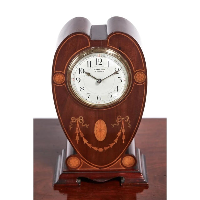 Brown Edwardian Inlaid Mahogany Mantel Clock For Sale - Image 8 of 8