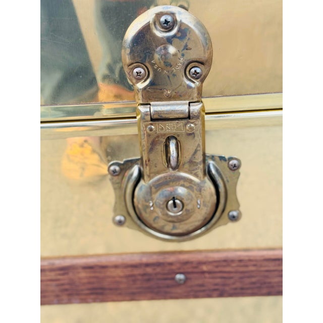 Wood Vintage Brass & Glass Treasure Chest Trunk or Side Table – Cedar-Lined With Lock & Key For Sale - Image 7 of 12