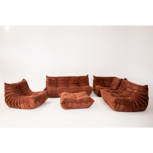 Togo Living Room Set in Velvet Blue by Michel Ducaroy for Ligne Roset, 1979, Set of 5 For Sale - Image 14 of 14