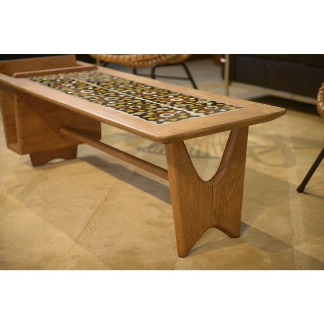 Brown Coffee Table with Magazine Rack in Oak and Ceramic by Guillerme et Chambron for Votre Maison, 1950s For Sale - Image 8 of 12