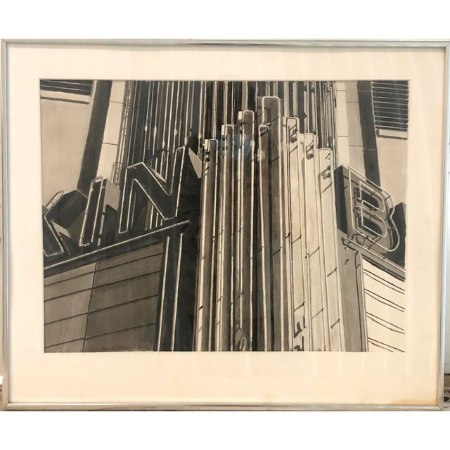 Ink wash on paper, framed. Signed and dated by the artist lower left "Babine 1989". Exhibition label and pamphlet adhered...