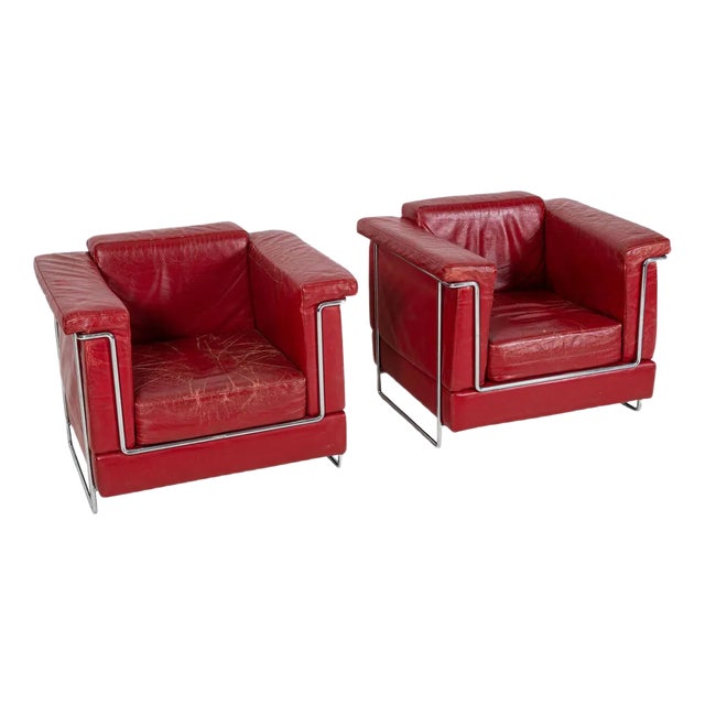 Set of Mid-Century Leather Armchairs For Sale