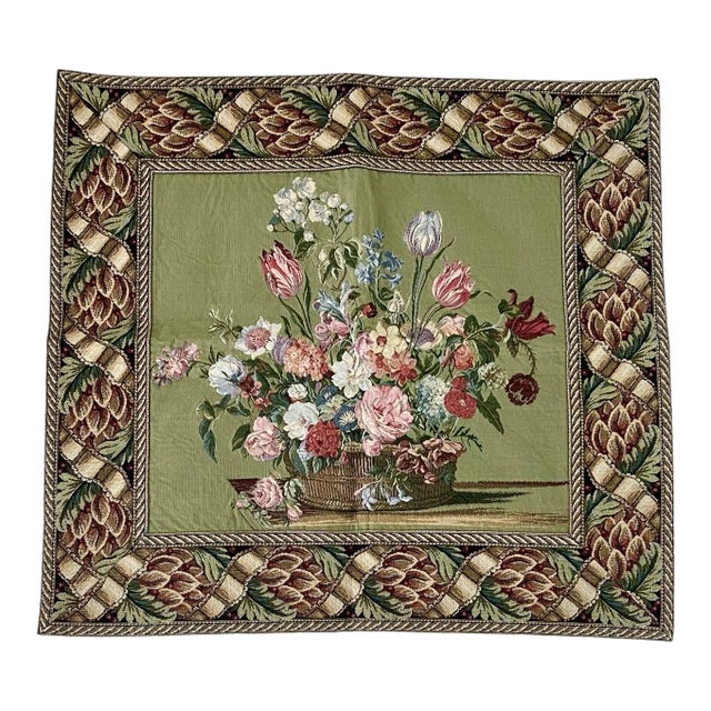 Vintage Flemish Flower Basket Jacquard Woven Tapestry - 34” X 32” For Sale