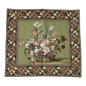 Vintage Flemish Flower Basket Jacquard Woven Tapestry - 34” X 32”