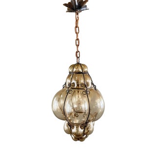 20th Century Italian Amber Blown Glass Lantern Pendant Light For Sale