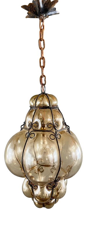 20th Century Italian Amber Blown Glass Lantern Pendant Light