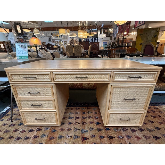 Late 20th Century Bielecky Brothers Rattan Desk With Filing Drawers For Sale - Image 5 of 14