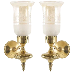 Art Deco Wall Sconces in Gilt Bronze & Murano Glass in the Style of Gio Ponti, Florence, 1940s, Set of 2