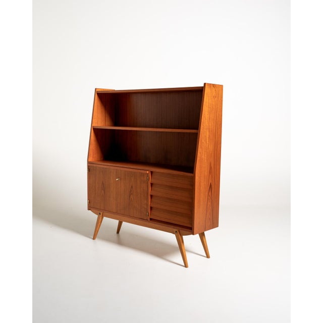 1950s Teak Bookcase with Pull-Out Desk, Sweden, 1950s For Sale - Image 5 of 14