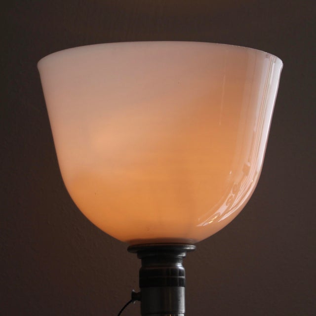 Modern French Art Deco Metal and Opaline Glass Table Lamp from Mazda, 1930s For Sale - Image 3 of 18