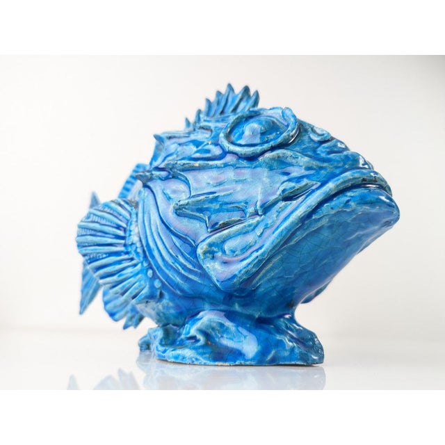 1930s Italian Art Deco Blue Glazed Scorfano Fish Sculpture by Guido Cacciapuoti, 1930s For Sale - Image 5 of 18