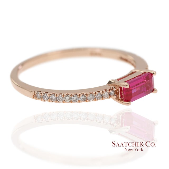 14K Solid Rose Gold Pink Stone and Natural Diamond Ring Metal Type: 14K Solid Rose Gold Total Item Weight: 1.7 Grams Ring...