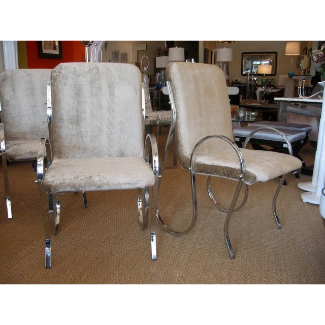 Modern Vintage Italian Sculptural Chrome Framed Upholstered Chairs Set of Four For Sale - Image 3 of 10