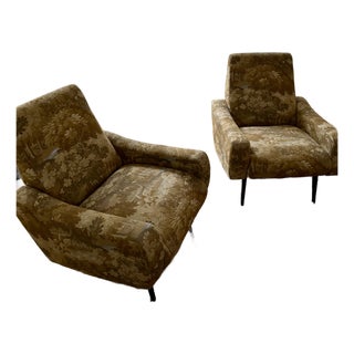 Pierce & Ward Upholstered Chair 1950's Italian Armchairs in the Style of Marco Zanuso For Sale