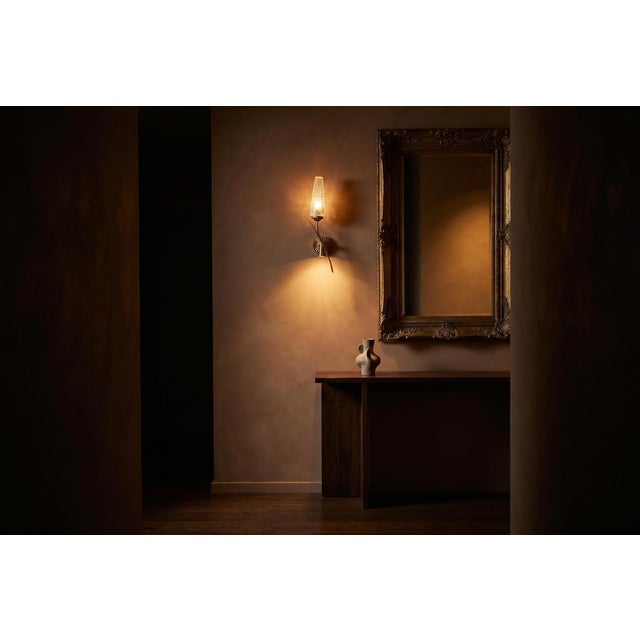 Metal Gold-Toned Wall Sconces with Textured Glass Shades, 1970s, Set of 2 For Sale - Image 7 of 13