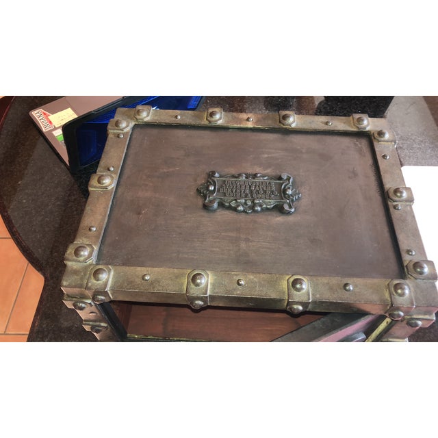 Metal Antique French Strong Box by Bauche Brevete From 1870’s For Sale - Image 7 of 8