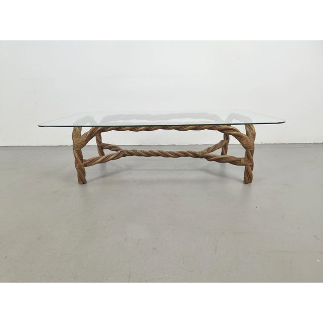 Wood Vintage Boho Coffee Table in Rattan and Bamboo, 1970s For Sale - Image 7 of 16