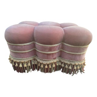 Vintage Velvet Tufted Ottoman Pouf or Vanity Bench With Tassels For Sale
