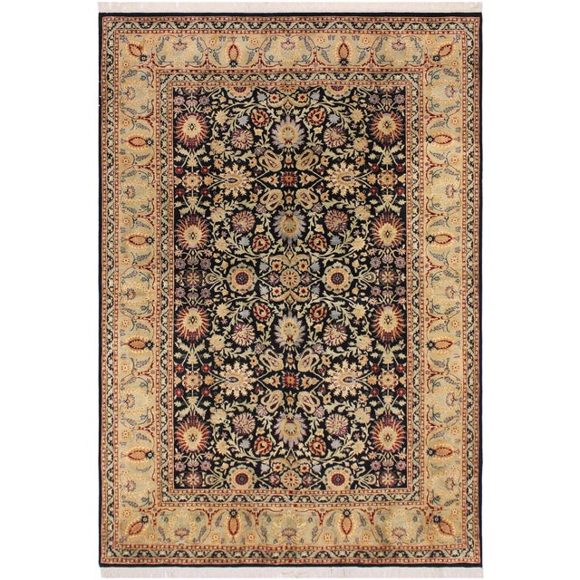 Art Nouveau Style 1990's Pak-Persian Black/Green Wool Rug - 6'2'' X 9'0'' For Sale - Image 9 of 9