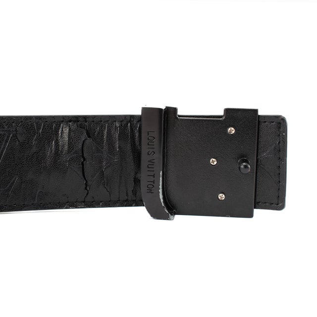 Animal Skin Louis Vuitton LV Initiales 40mm 110/44 Monogram Eclipse Ruthenium Belt For Sale - Image 7 of 9