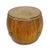 Natural wood honey stained drum vintage coffee or end table. Hand crafted from solid elm wood with thick stained leather...
