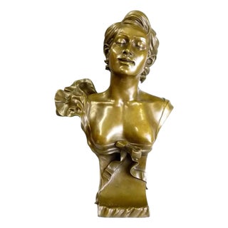 Art Nouveau Bust Sculpture, 20th Century, Gold Patinated Bronze For Sale