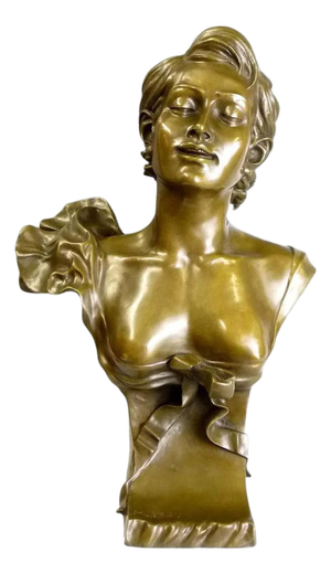 Art Nouveau Bust Sculpture, 20th Century, Gold Patinated Bronze