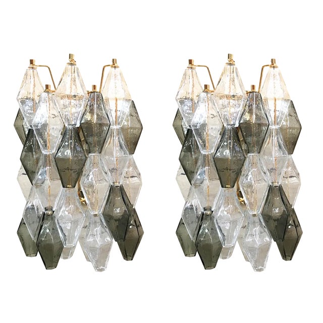 Murano Glass Poliedri Sconces with Gold 24 Karat Metal Frame from Simoeng, Set of 2 For Sale