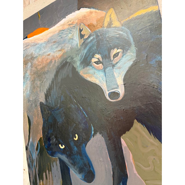 "Yin Yang" Two Wolves Painting by LWren Walraven For Sale - Image 4 of 12