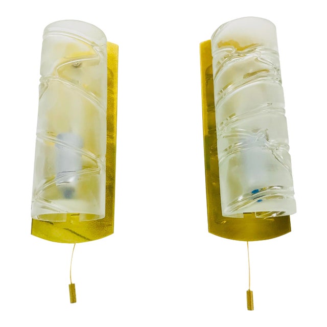 1960s Mid-Century Brass and Glass Wall Lamps by Doria - a Pair For Sale