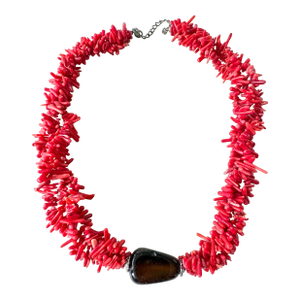 Vintage Coral and Smoke Quartz Beaded Necklace