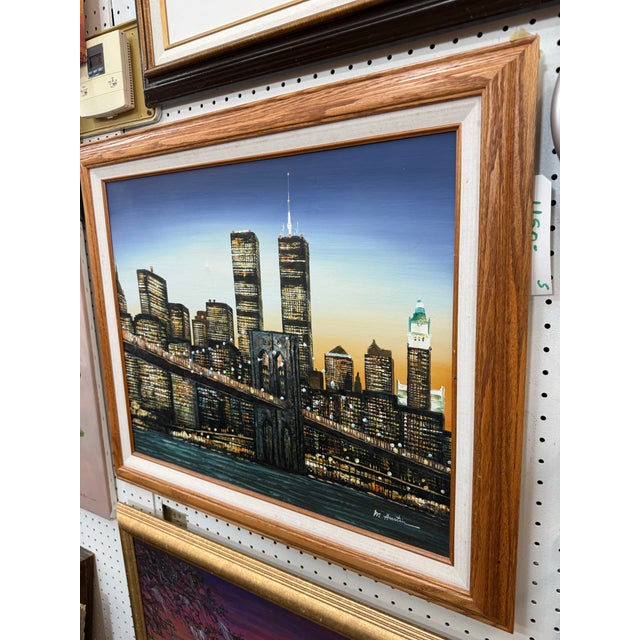 M.Austin Twin Towers New York Oil Painting on Canvas Signed by Artist 25x28.5 Excellent condition The product is an...