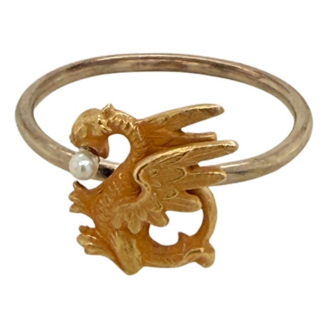 Late 19th Century Victorian 14k Gold Griffin & Seed Pearl Conversion Ring, Size 7 For Sale