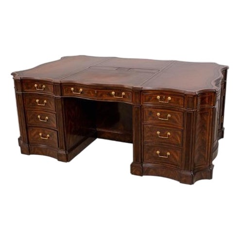 Theodore Alexander English Style Mahogany Leather Top Partners Desk For Sale