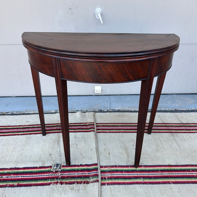 Antique Mahogany Hepplewhite Demilune Flip-Top Game Table, Philadelphia, Circa 1790s For Sale - Image 11 of 12