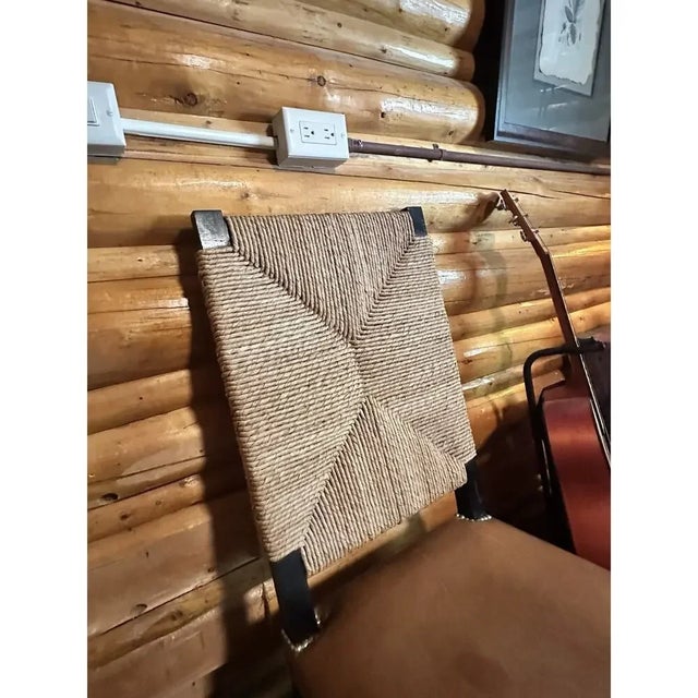 Ralph Lauren Home Blue Label Ej Victor Leather & Rush Dining Side Chair From Jackson Hole Estate For Sale - Image 6 of 9