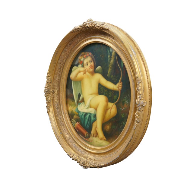 Victorian Late 20th Century Cupid's Arrows Oil on Board Painting After Leon Bazille Perrault For Sale - Image 3 of 11