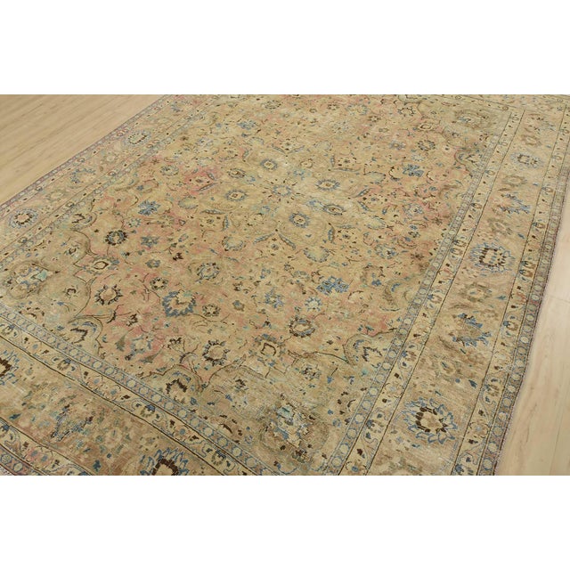 Farmhouse Tabriz Rug 7’11” X 10’8” Pink Wool Vintage Distressed Hand-Knotted Carpet For Sale - Image 3 of 14