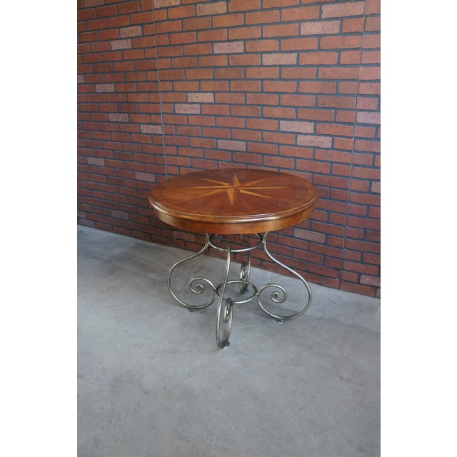 2000 - 2009 Ethan Allen Inlayed Top Iron Base Round End Table For Sale - Image 5 of 5