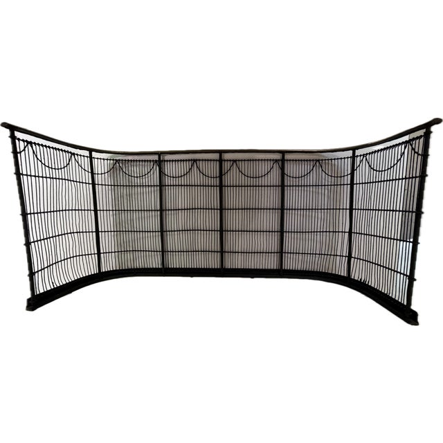 Black Vintage Hand-Forged Wrought Iron & Brass Fireplace Fender, Mid-Century English Style, 34” Wide For Sale - Image 8 of 8