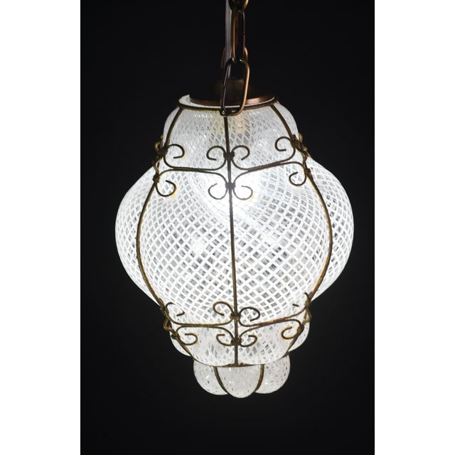 1950s Venini Amazing Venetian Lantern in Murano Reticello Glass For Sale - Image 6 of 12