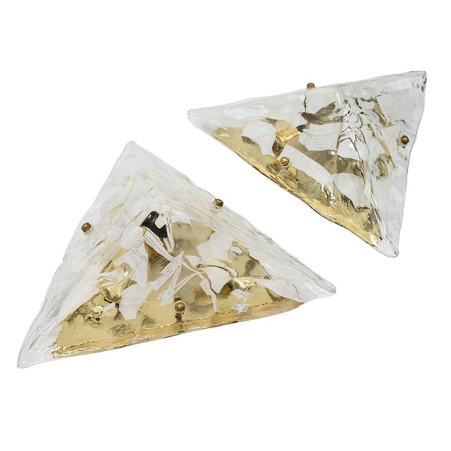 Italian Murano Glass and Brass Wall Light Sconces, 1980s, Set of 2 For Sale - Image 6 of 6