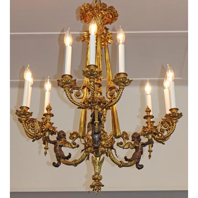Late 19th Century French Belle Epoque Bronze Putti Cherub 9 Light Chandelier For Sale - Image 9 of 18
