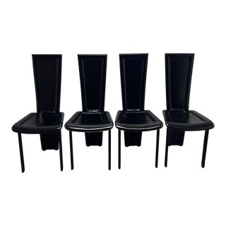 1980s MCM Leather Design High Back 'Alice' Dining Chairs by Pietro Costantini- Set of 4 For Sale