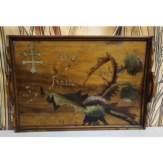 Rectangular Wooden Tray with Marquetry Decoration of Thistles in the style of Emile Gallé For Sale - Image 5 of 7