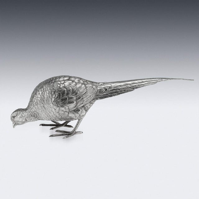 20th Century Italian Silver Pheasant Statues, 1920s, Set of 2 For Sale - Image 3 of 18