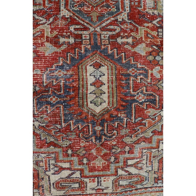 Antique Persian Heriz Rug With Striking Geometric Medallion and Intricate Detailing 7'11"x10'3" For Sale - Image 10 of 12